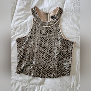 Black, Gold, and Silver Sequin Sleeveless Halter Top by Rue21 Size:M